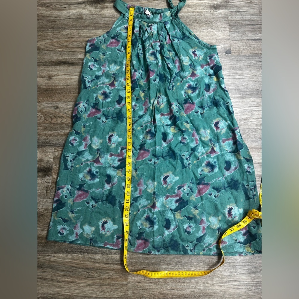 Bellambra Pure Linen Dress Made In Italy Halter Green Floral Pullover Tie Size L - Picture 10 of 10
